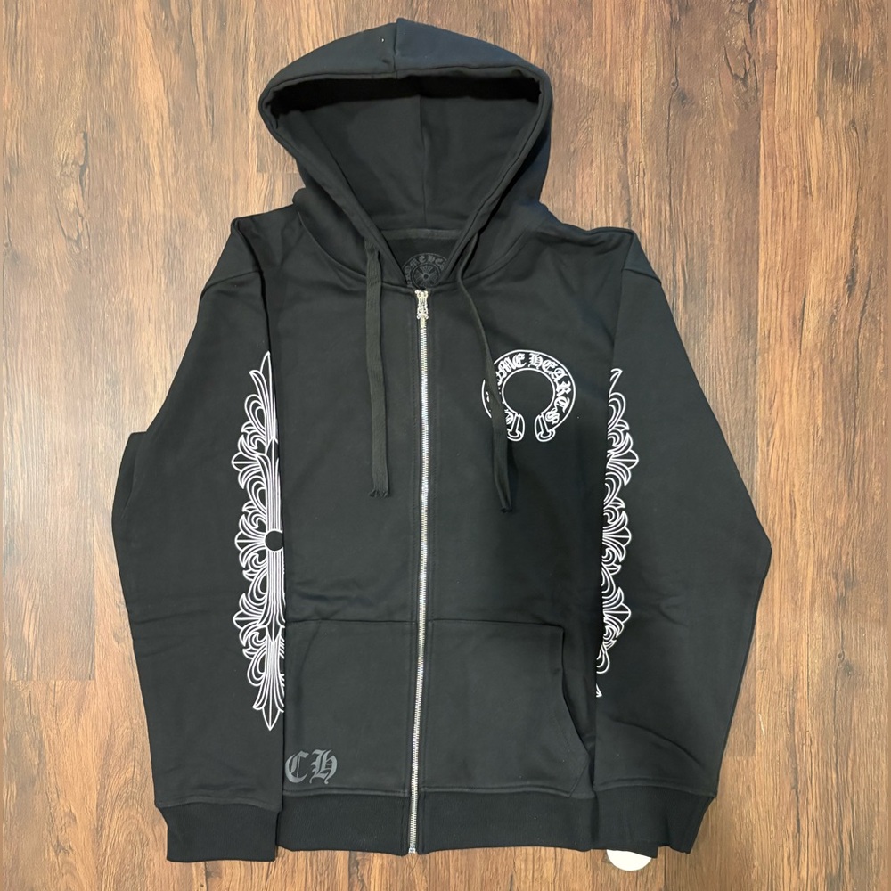 Chrome Hearts Black Hoodie with Silver Zipper